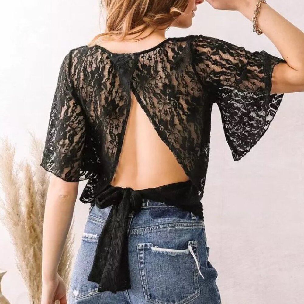 Willow & Root Open Back Lace Top
